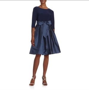 Adrianna Papell Navy Blue Taffeta V-Back